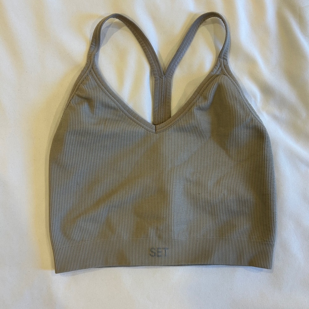 Set Active Tan Ribbed Bralette